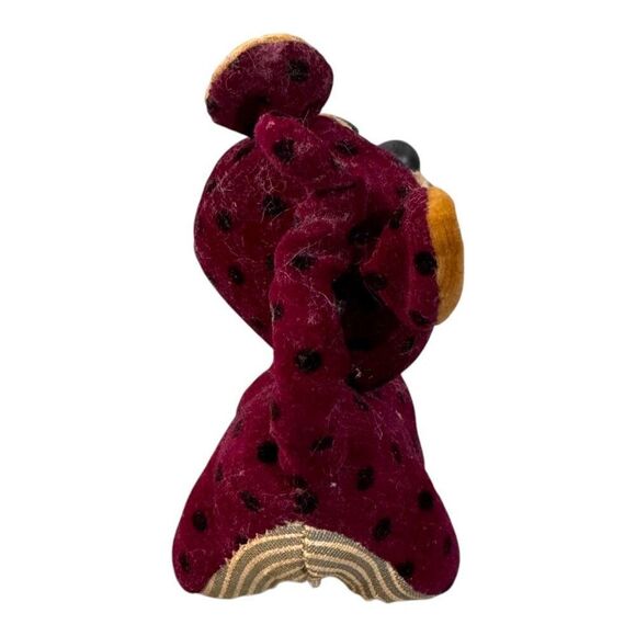Vintage Handmade Fancy Animal Japan Plush Toy With Tag Maroon Yellow Leopard Cat - Picture 8 of 8